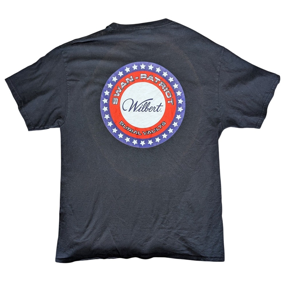 RARE Burial Vault Merch Wilbert Swan Patriot Black Large Short Sleeve T Shirt